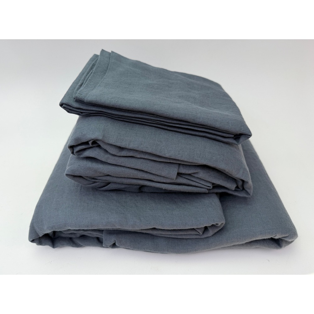 Quince European Linen Sheet Set Queen Night Fall Blue Grey 4 Piece Bedding Set